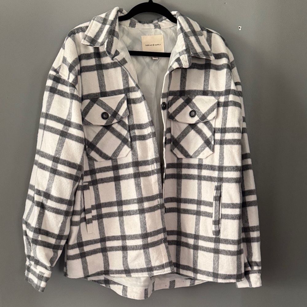 Gray and White Plaid Jacket